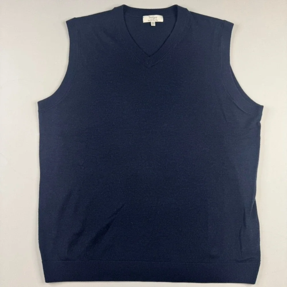 Turnbury Sweater Vest Mens 2X Tall‎ Navy Blue Extra Fine Merino Wool V-Neck